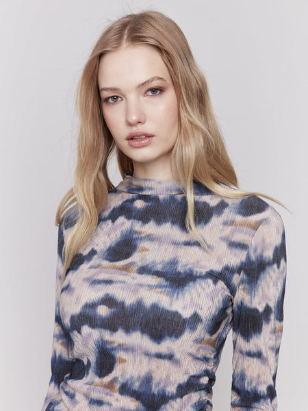 Charlie B Rouched Mock Neck Top - Tie Dye