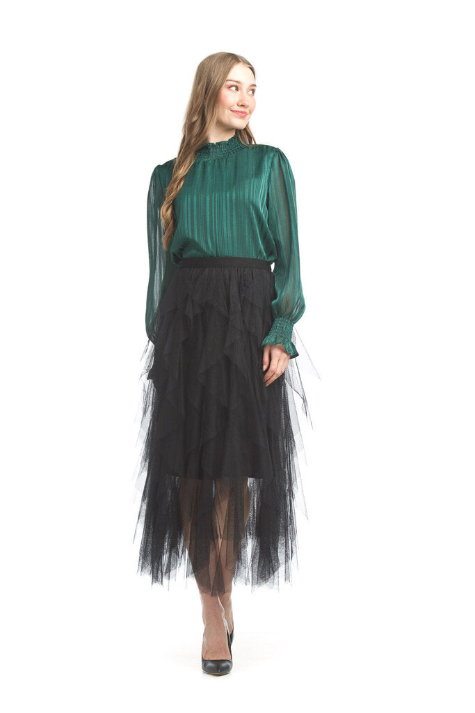 Papillon Black Cascading Tulle Ruffle Midi Skirt