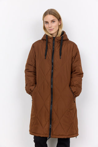 Soyaconcept 'Fenya' Quilted Hooded Coat - Brown