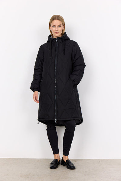 Soyaconcept 'Fenya' Quilted Hooded Coat - Black