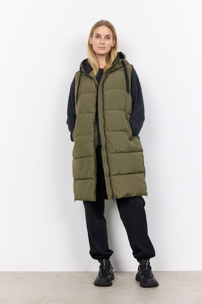 Soyaconcept 'Nina' Long Puffer Vest - Army