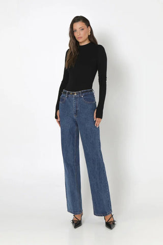 Madison the Label 'Cassidy' Ribbed Top - Black