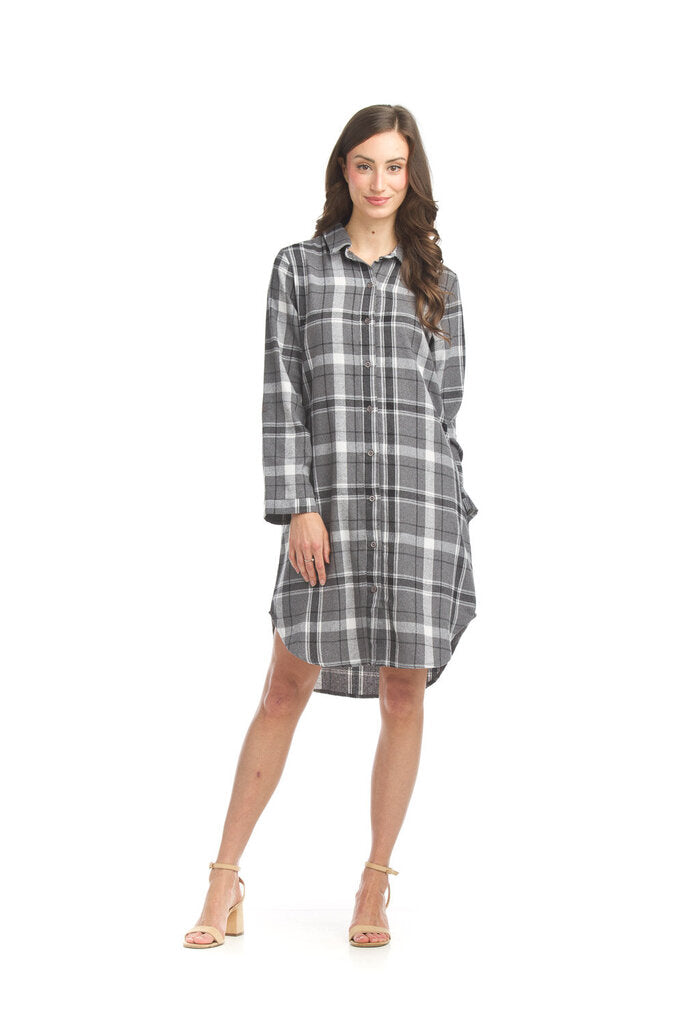 Papillon Grey Plaid Shirt Dress