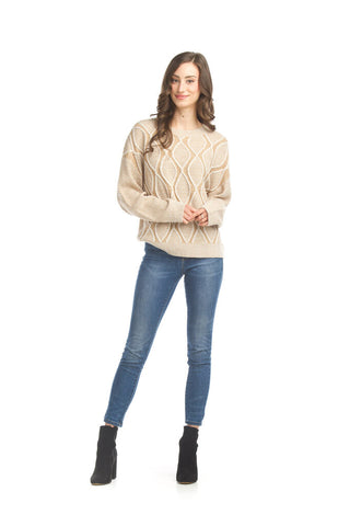 Papillon Taupe Diamond Knit Sweater