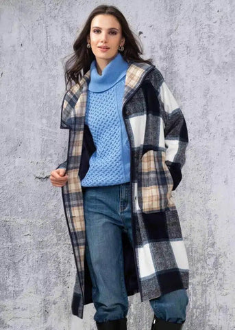 Alison Sheri Navy Plaid Coat