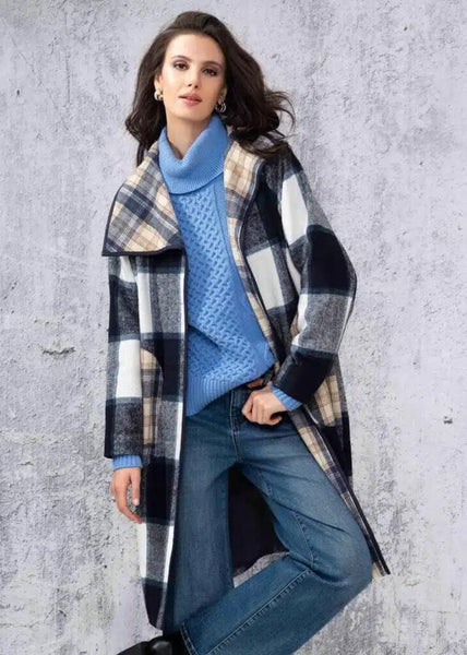 Alison Sheri Navy Plaid Coat