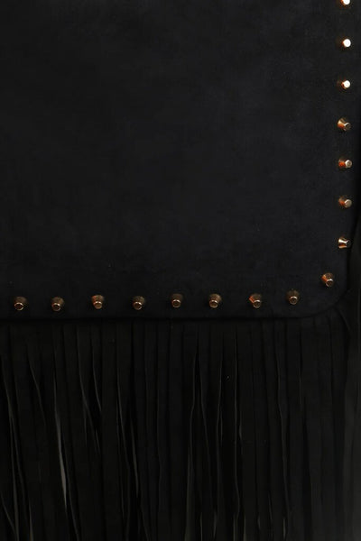 Risa Boho Fringe Suede Handbag - Black