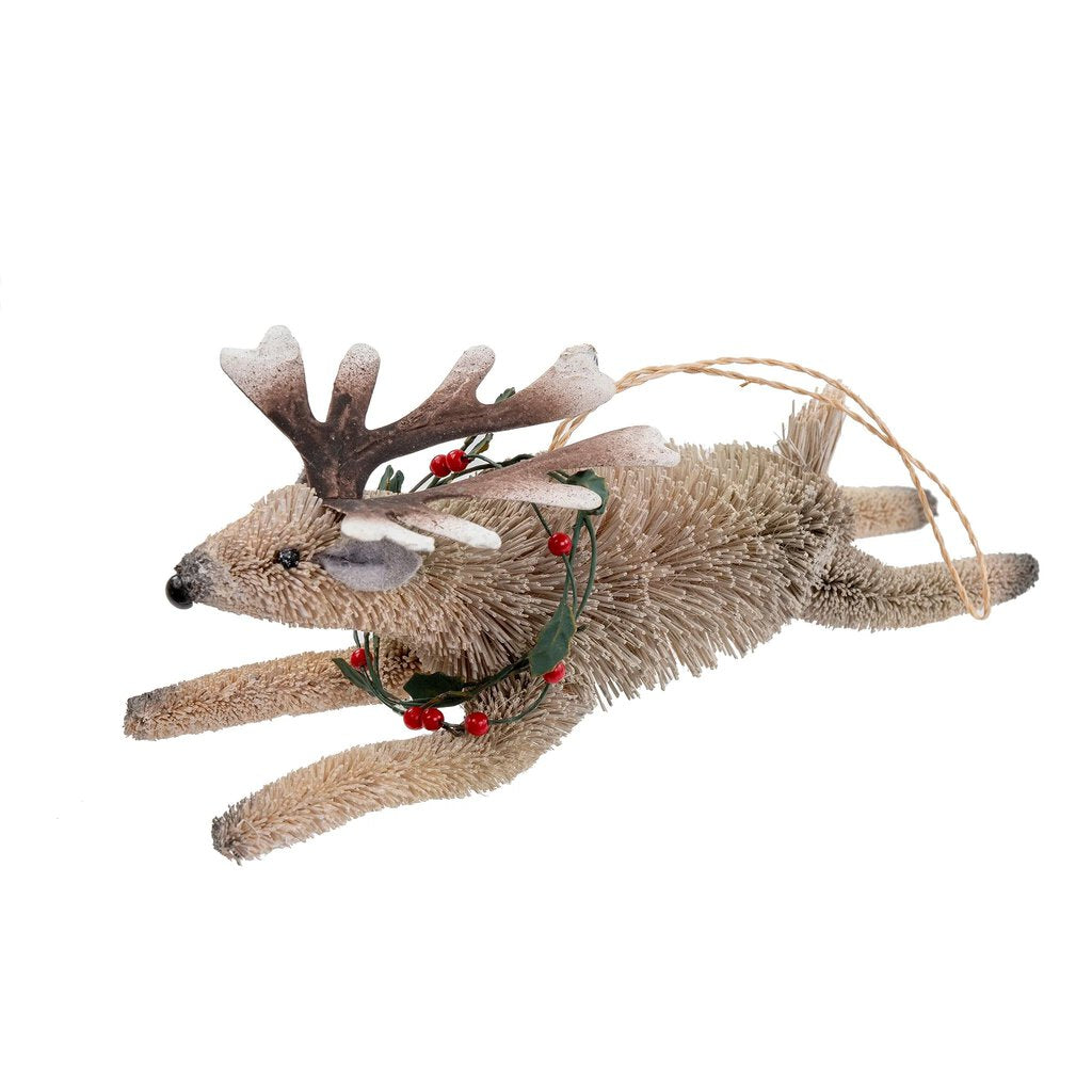 White Reindeer with Wreath Ornament