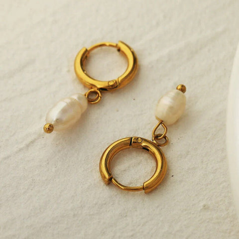 Hackney Nine 'Alex' Freshwater Pearl Hoops - Gold