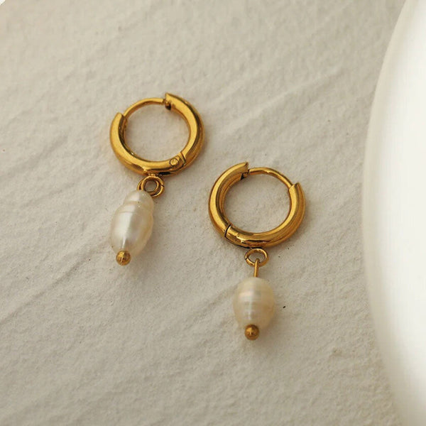 Hackney Nine 'ALEX' Freshwater Pearl Hoops - Gold