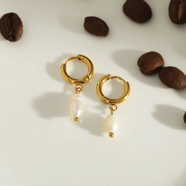 Hackney Nine 'ALEX' Freshwater Pearl Hoops - Gold