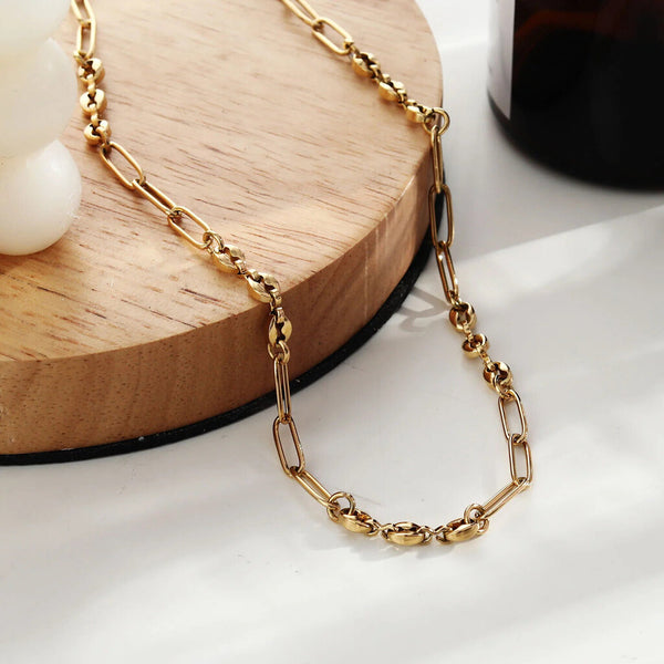 Hackney Nine 'AMMA' Paper-Clip & Oval-Beads Chain Necklace - Gold