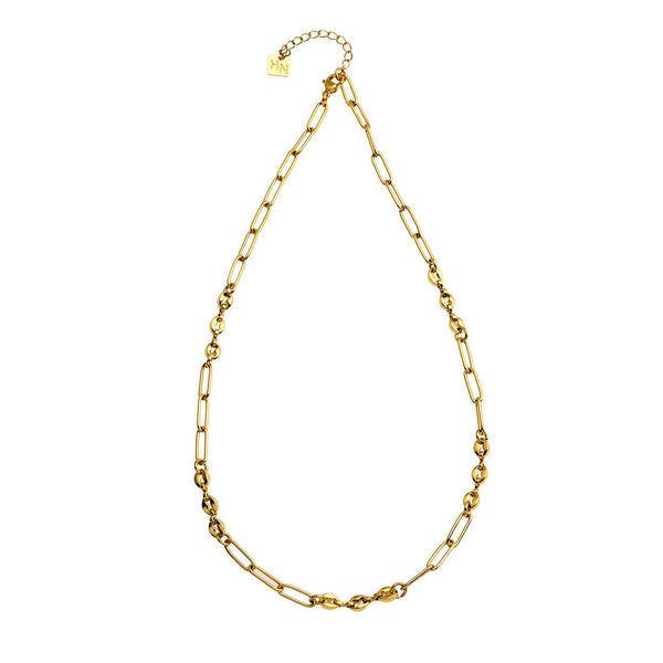 Hackney Nine 'AMMA' Paper-Clip & Oval-Beads Chain Necklace - Gold