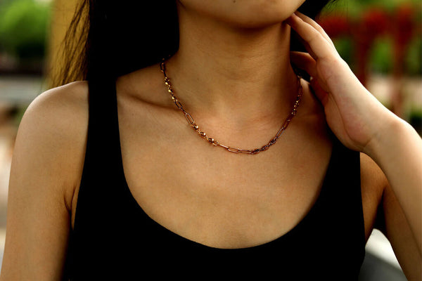 Hackney Nine 'Amma' Paper-Clip & Oval-Beads Chain Necklace - Gold