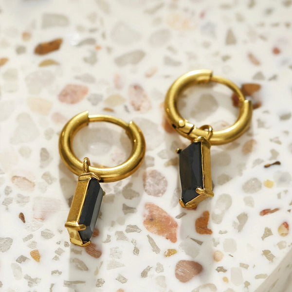 Hackney Nine 'Daysia' Black Crystal Drop Earrings - Gold