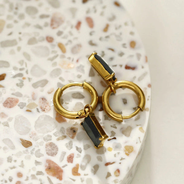 Hackney Nine 'Daysia' Black Crystal Drop Earrings - Gold