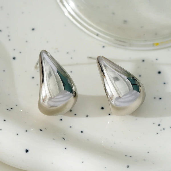 Hackney Nine 'Foria' Tear Drop Stud Earrings - Silver (White Gold)