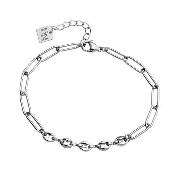 Hackney Nine 'IZARA' Paper-Clip & Oval-Beads Chain Bracelet - Silver