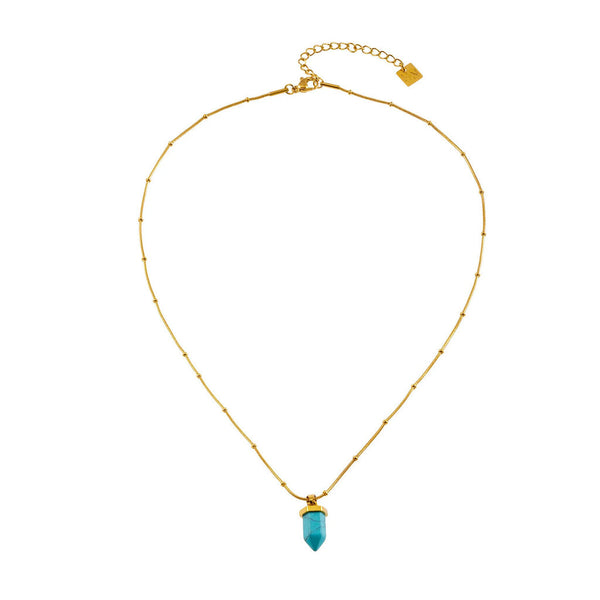 Hackney Nine 'PIPPA' African Turquoise Stone on Beaded Snake Chain - Gold