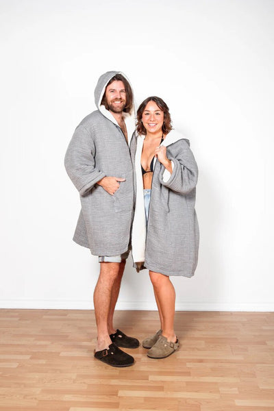 Tofino Towel 'Polar' Unisex Fleece-Lined Muslin Zip Poncho