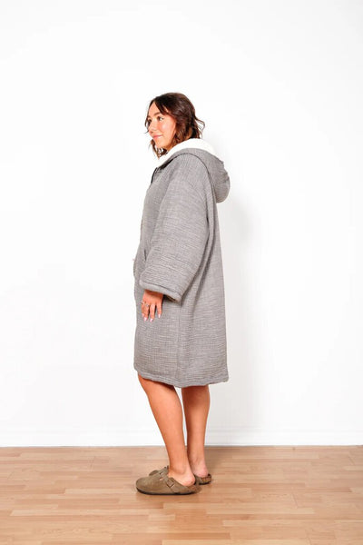 Tofino Towel 'Polar' Unisex Fleece-Lined Muslin Zip Poncho