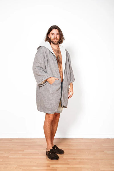 Tofino Towel 'Polar' Unisex Fleece-Lined Muslin Zip Poncho
