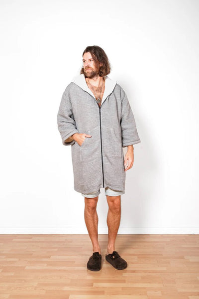 Tofino Towel 'Polar' Unisex Fleece-Lined Muslin Zip Poncho