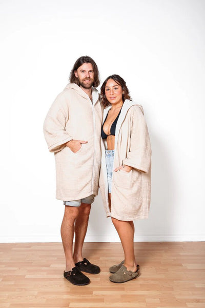 Tofino Towel 'Polar' Unisex Fleece-Lined Muslin Zip Poncho