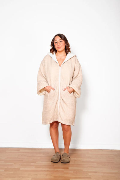 Tofino Towel 'Polar' Unisex Fleece-Lined Muslin Zip Poncho