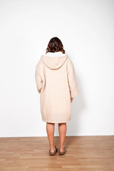 Tofino Towel 'Polar' Unisex Fleece-Lined Muslin Zip Poncho