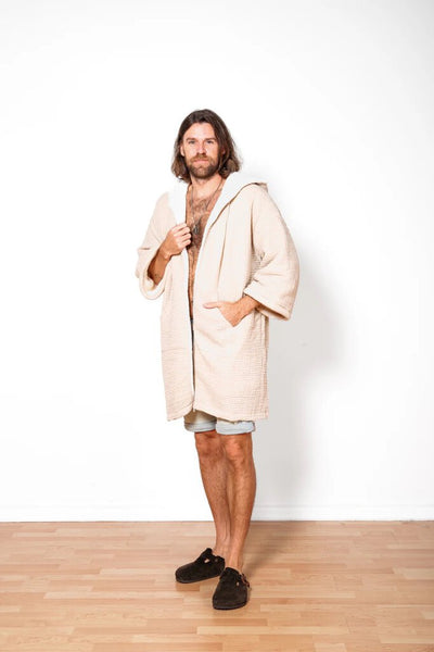 Tofino Towel 'Polar' Unisex Fleece-Lined Muslin Zip Poncho