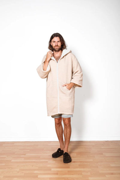 Tofino Towel 'Polar' Unisex Fleece-Lined Muslin Zip Poncho