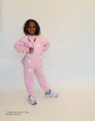 Brunette the Label 'All Over Hearts' Kids Classic Crew - Bubblegum Pink