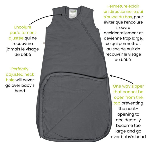 Perlimpinpin Quilted Bamboo Sleep Sack - Charcoal