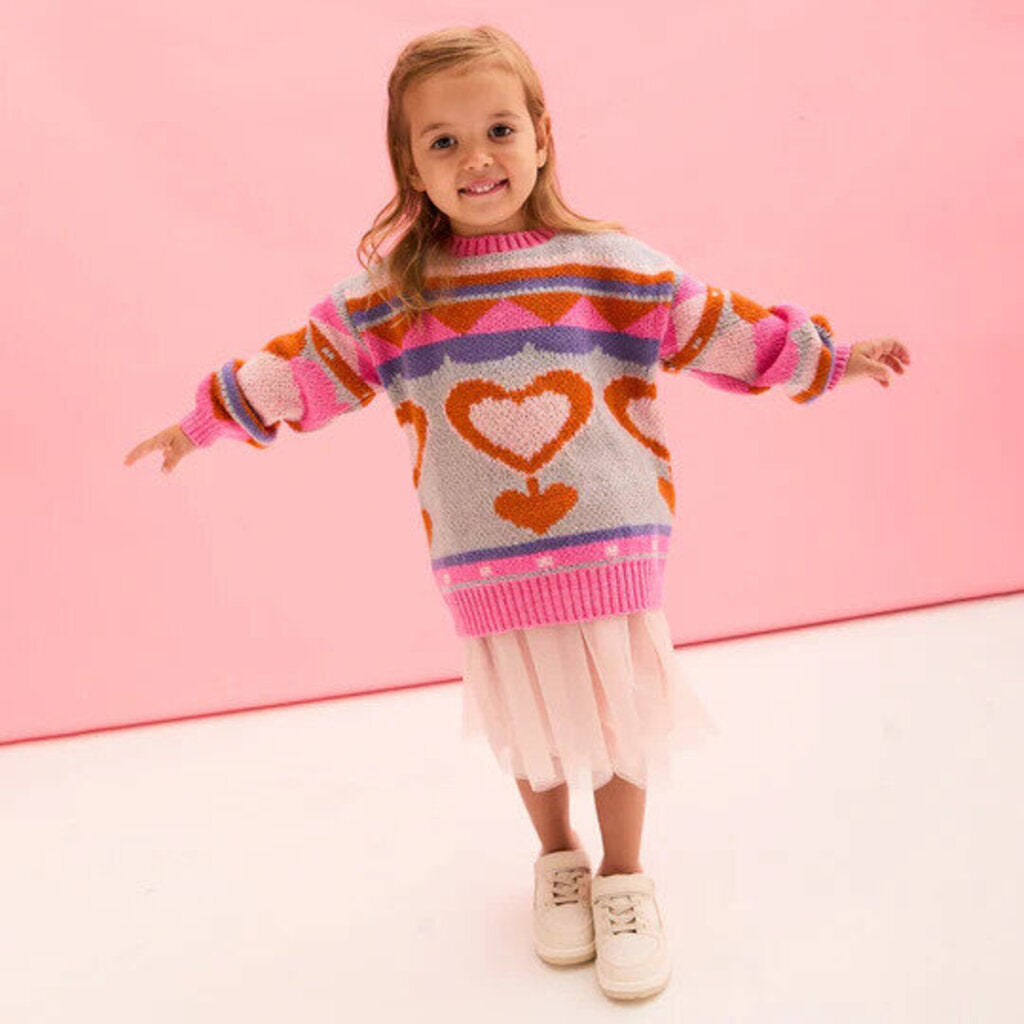 Cara & The Sky 'Poppy' Mini Me Heart Intarsia Kids Knitted Sweater