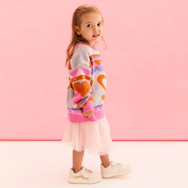 Cara & The Sky 'Poppy' Mini Me Heart Intarsia Kids Knitted Sweater