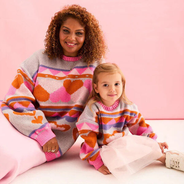 Cara & The Sky 'Poppy' Mini Me Heart Intarsia Kids Knitted Sweater