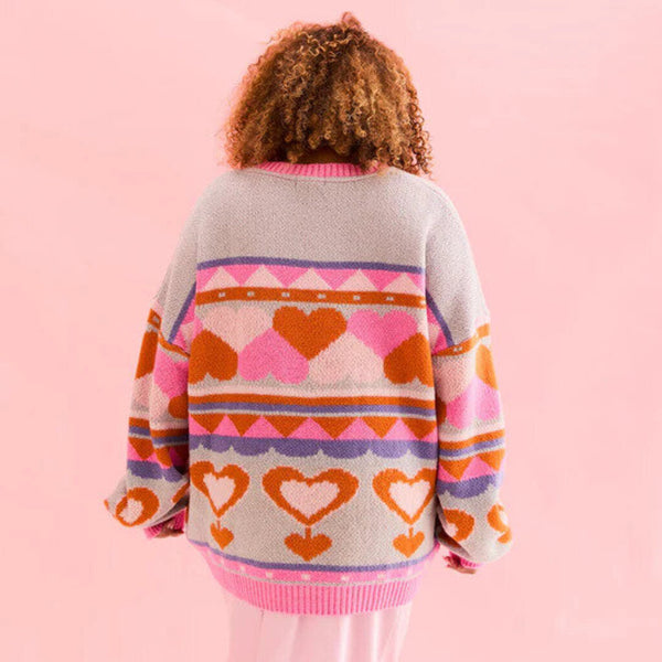 Cara & The Sky 'Poppy' Heart Intarsia Oversized Knit Sweater