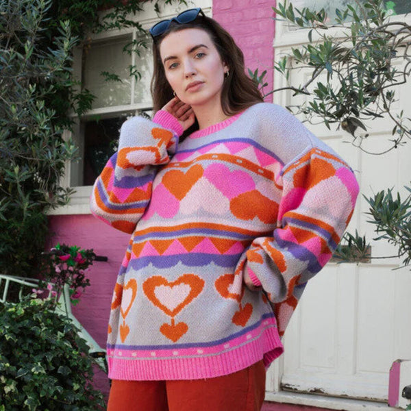 Cara & The Sky 'Poppy' Heart Intarsia Oversized Knit Sweater