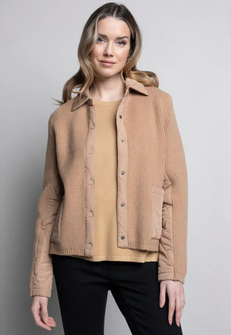 Picadilly Knit & Quilt Button Front Jacket with Pockets - Dijon