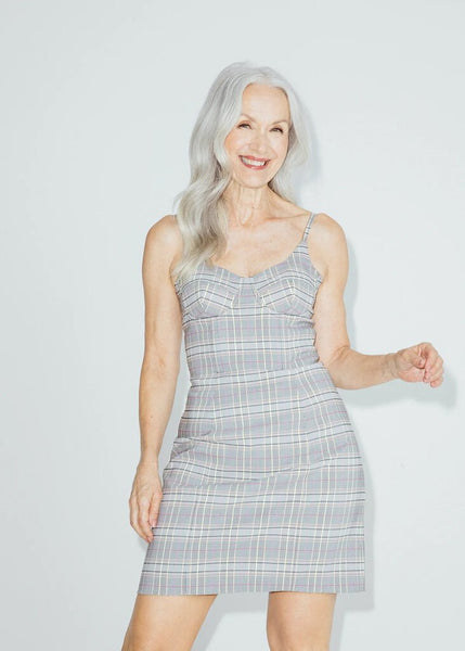 Hilary MacMillan Grey Plaid Thin Strap Bustier Mini Dress - (NWT)