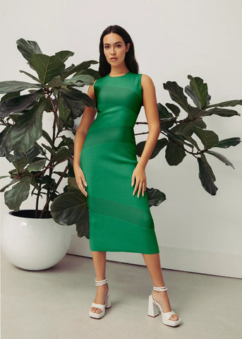 Hilary MacMillan Two-Tone Green Colour Block Sleeveless 'Swirl' Dress