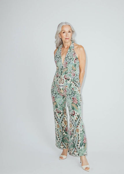 Hilary MacMillan Green Floral Jacquard Halter Vest - (NWT)