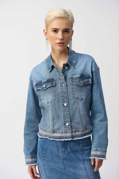 Joseph Ribkoff 251953 Vintage Blue Embroidered Denim Jacket