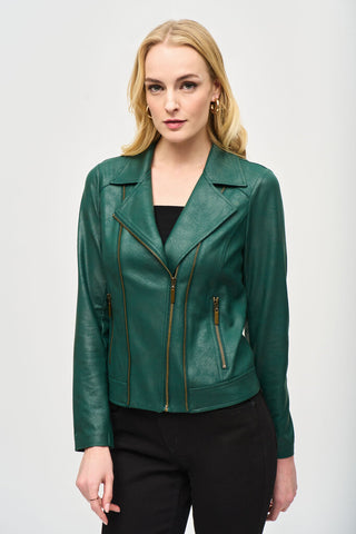 Joseph Ribkoff 243905 Foiled Knit Moto Jacket - Absolute Green