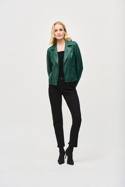 Joseph Ribkoff 243905 Foiled Knit Moto Jacket - Absolute Green