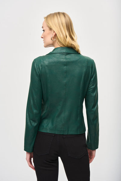 Joseph Ribkoff 243905 Foiled Knit Moto Jacket - Absolute Green