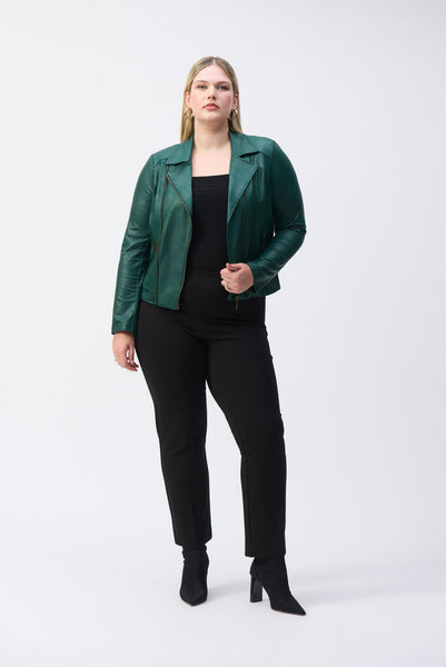 Joseph Ribkoff 243905 Foiled Knit Moto Jacket - Absolute Green