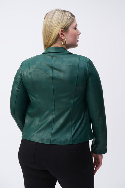 Joseph Ribkoff 243905 Foiled Knit Moto Jacket - Absolute Green