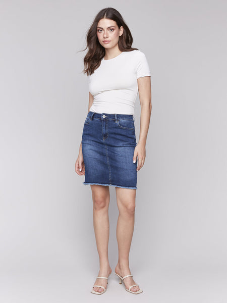 Charlie B Indigo Frayed Denim Skort